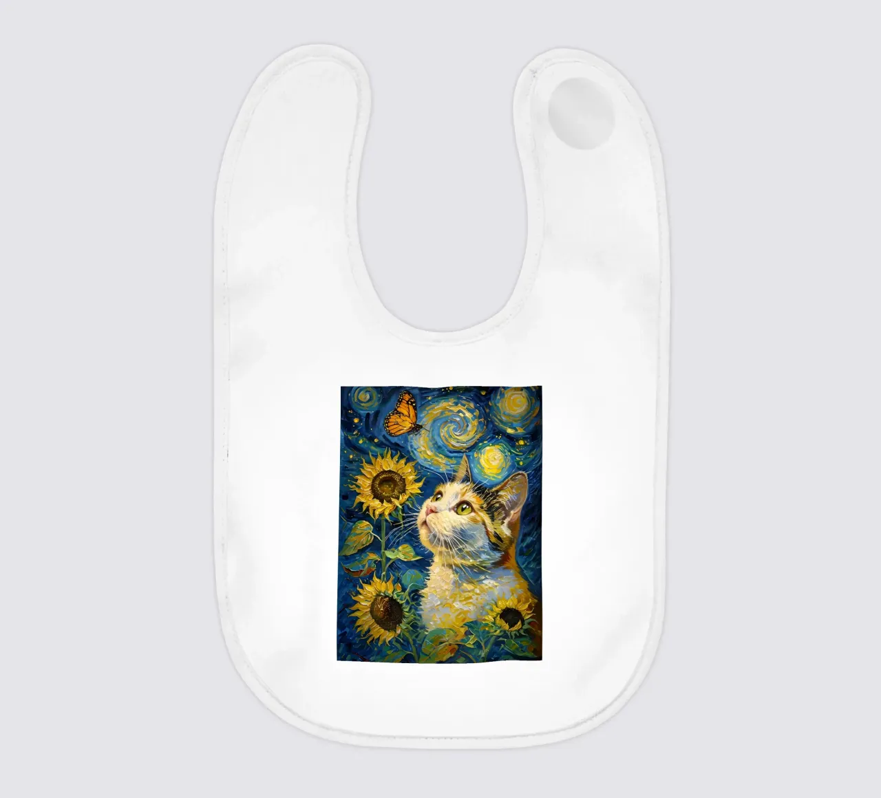 Gatto, farfalla e girasoli dipinto bavaglino da 🎨 Point and Art