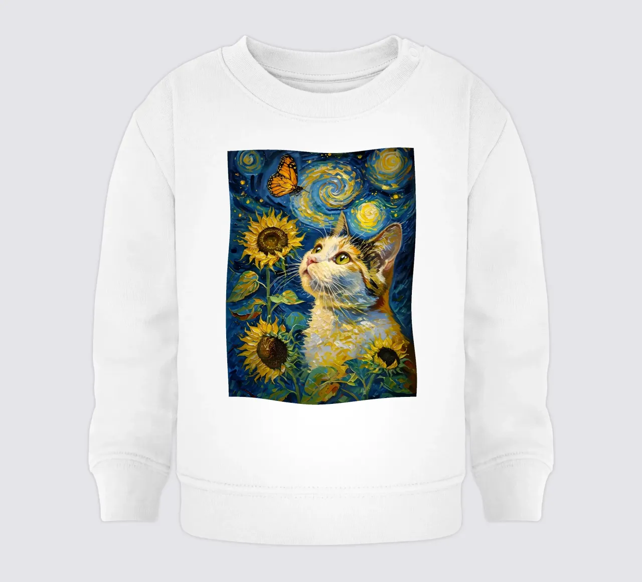 Gatto, farfalla e girasoli dipinto felpa neonato da 🎨 Point and Art