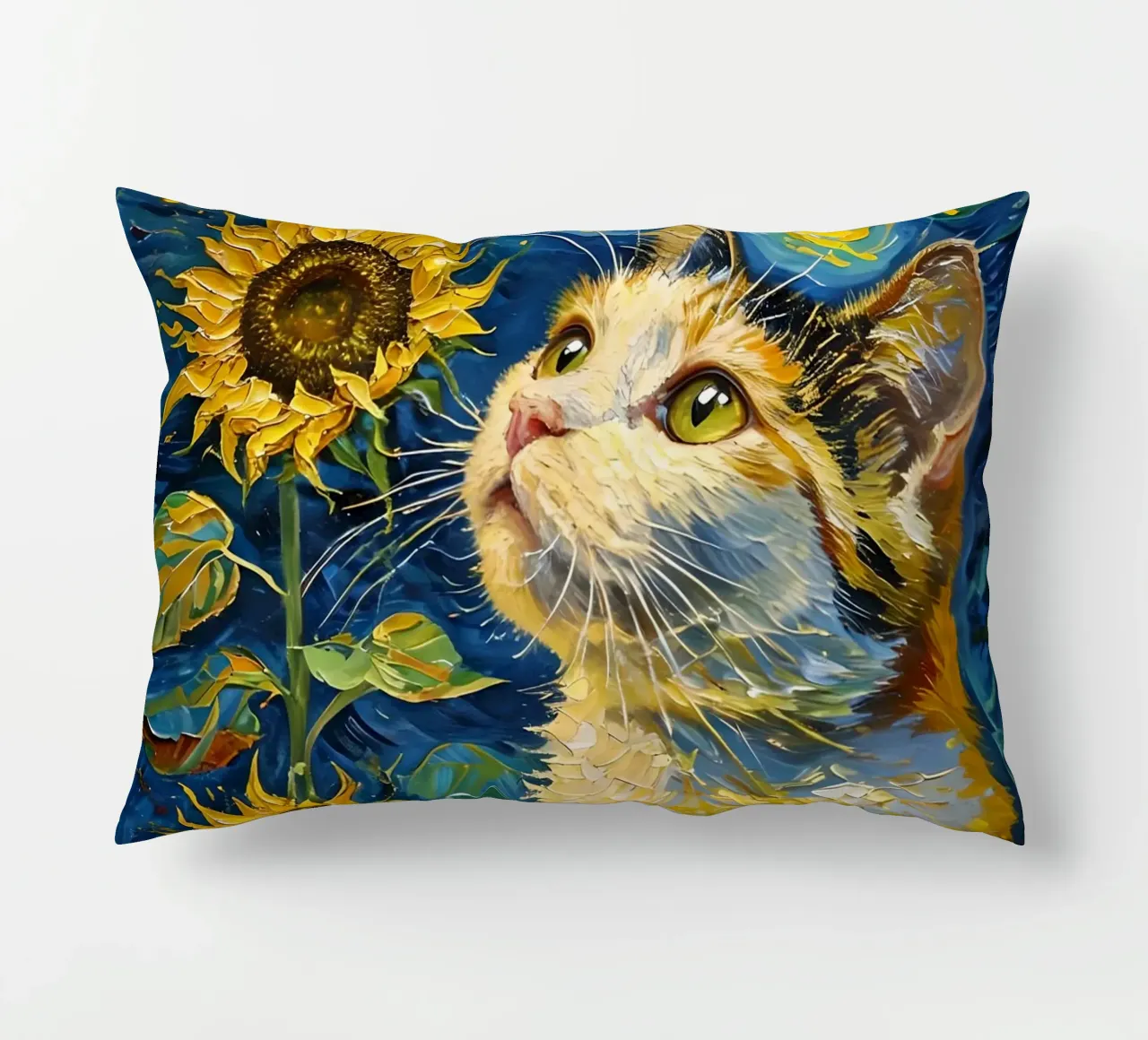 Gatto, farfalla e girasoli dipinto cuscino da 🎨 Point and Art