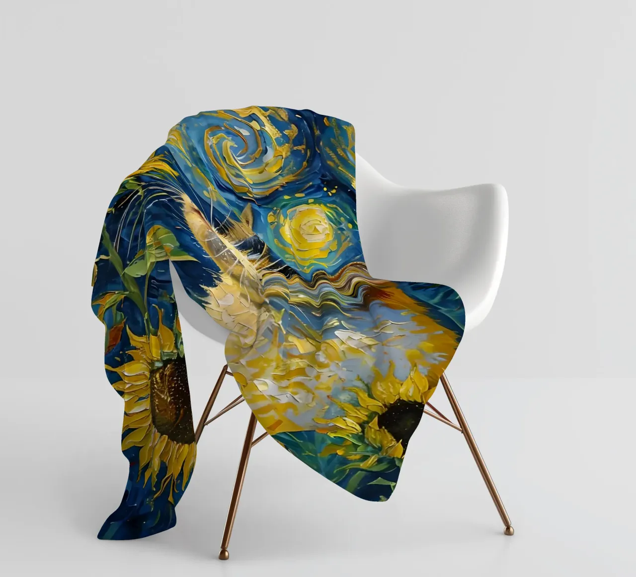 Gatto, farfalla e girasoli dipinto coperta in pile da 🎨 Point and Art