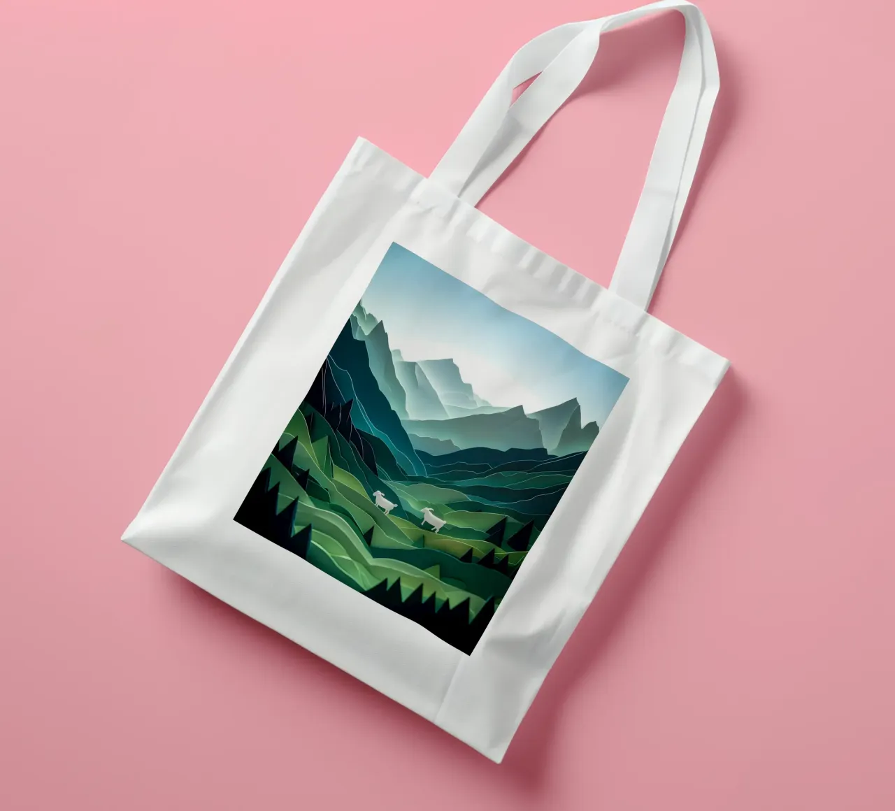 Pecora in una valle di montagna Papercut Art borsa in juta da Papercut Gallery