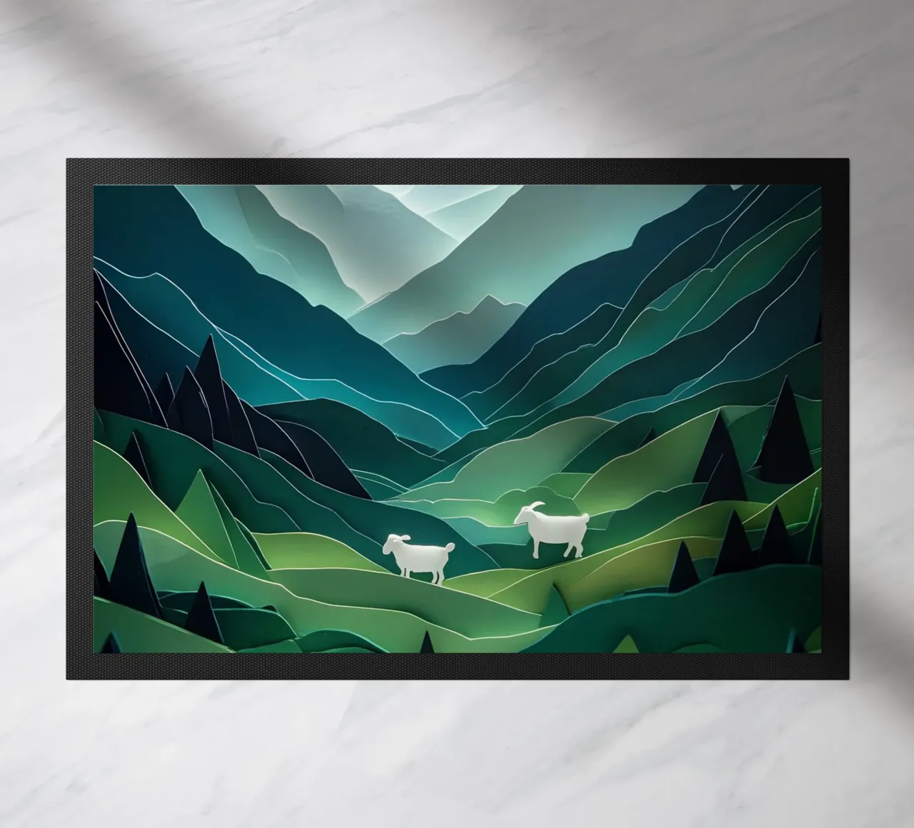 Pecora in una valle di montagna Papercut Art zerbino da Papercut Gallery