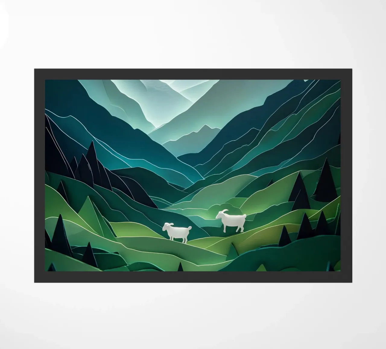 Pecora in una valle di montagna Papercut Art zerbino da Papercut Gallery