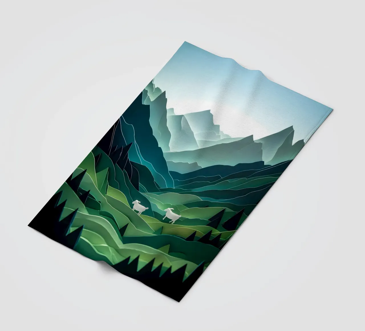 Pecora in una valle di montagna Papercut Art coperta in pile da Papercut Gallery