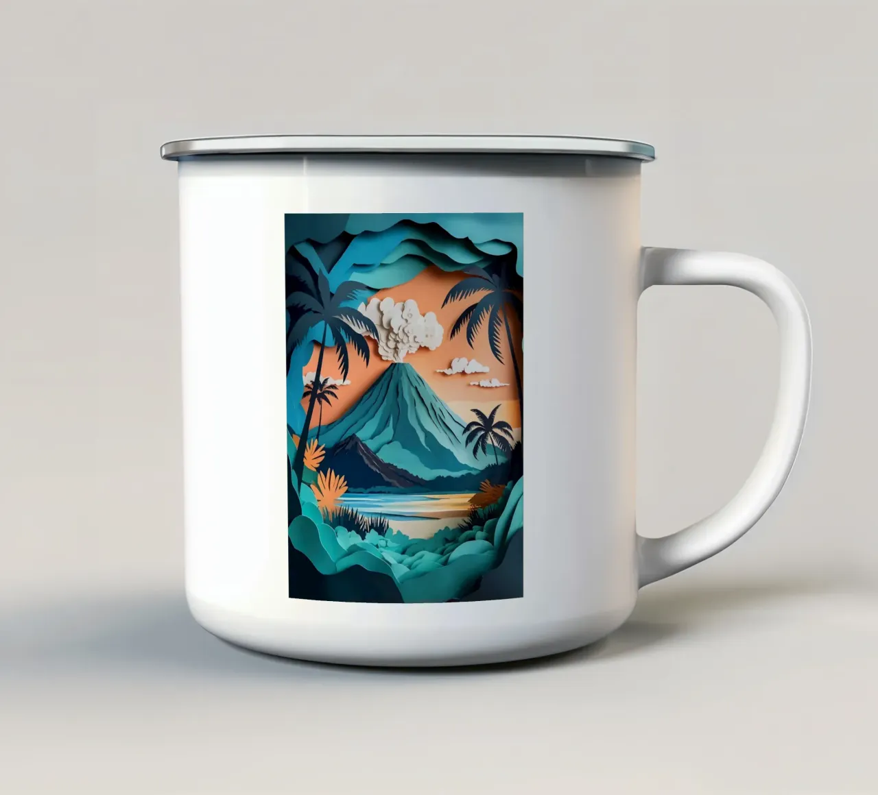 Volcano View Papercut Art tazza in smalto da Papercut Gallery