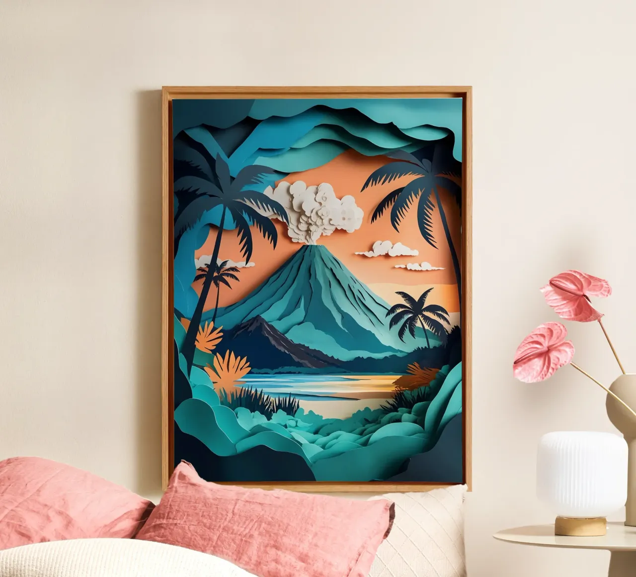 Volcano View Papercut Art tela con Cornice a cassetta da Papercut Gallery