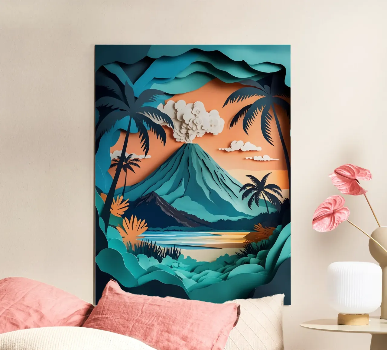 Volcano View Papercut Art poster con telaio in alluminio da Papercut Gallery