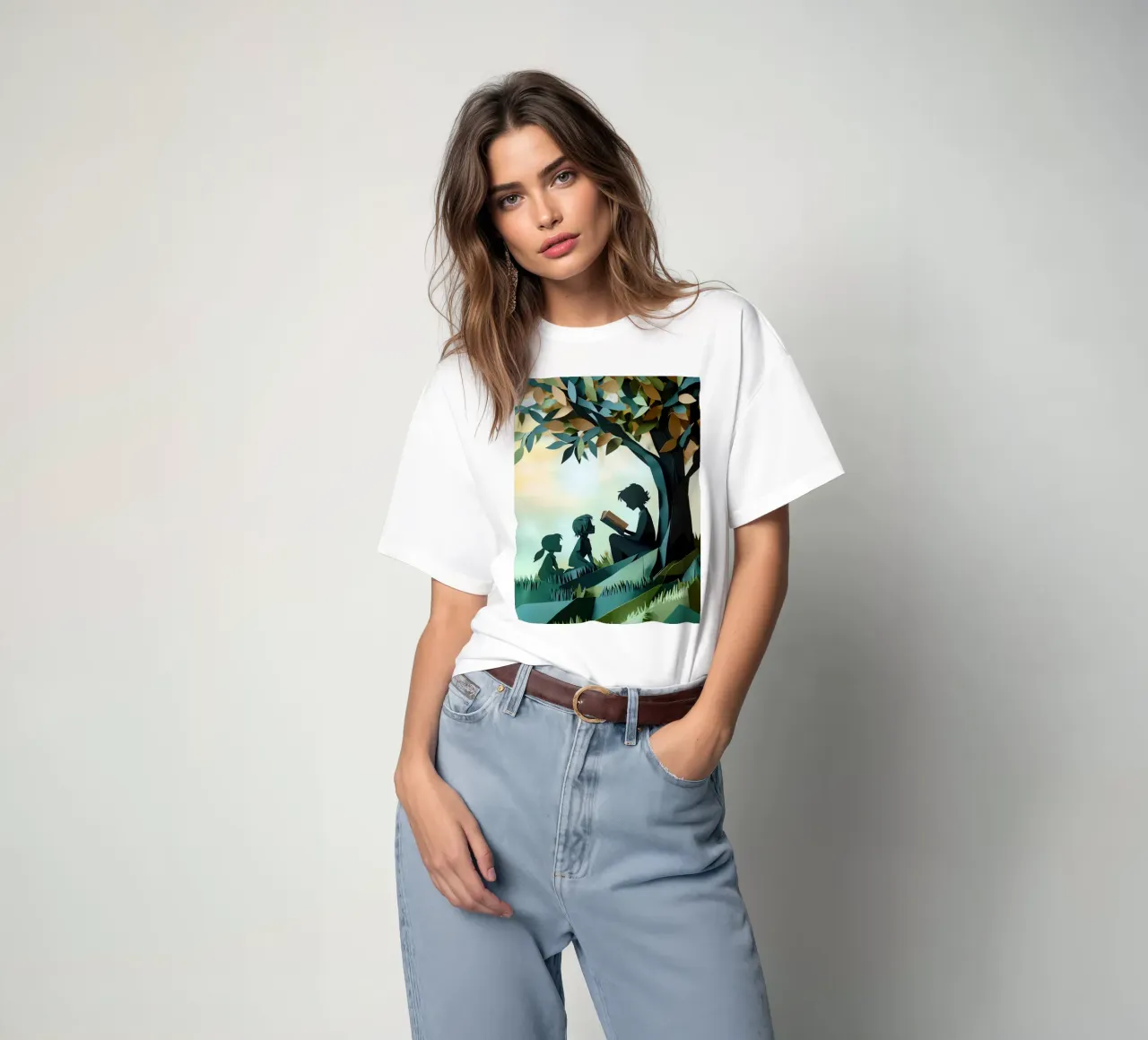 Unterricht unter dem Baum Scherenschnittkunst T-Shirt von Papercut Gallery
