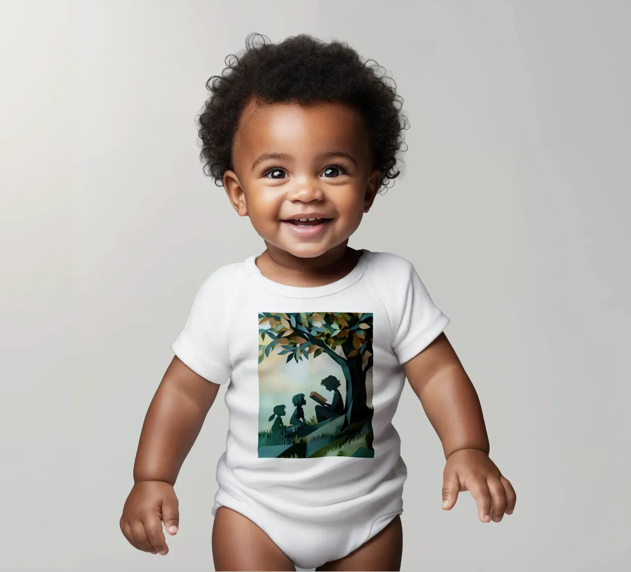 Unterricht unter dem Baum Scherenschnittkunst Kurzarm Babybody von Papercut Gallery