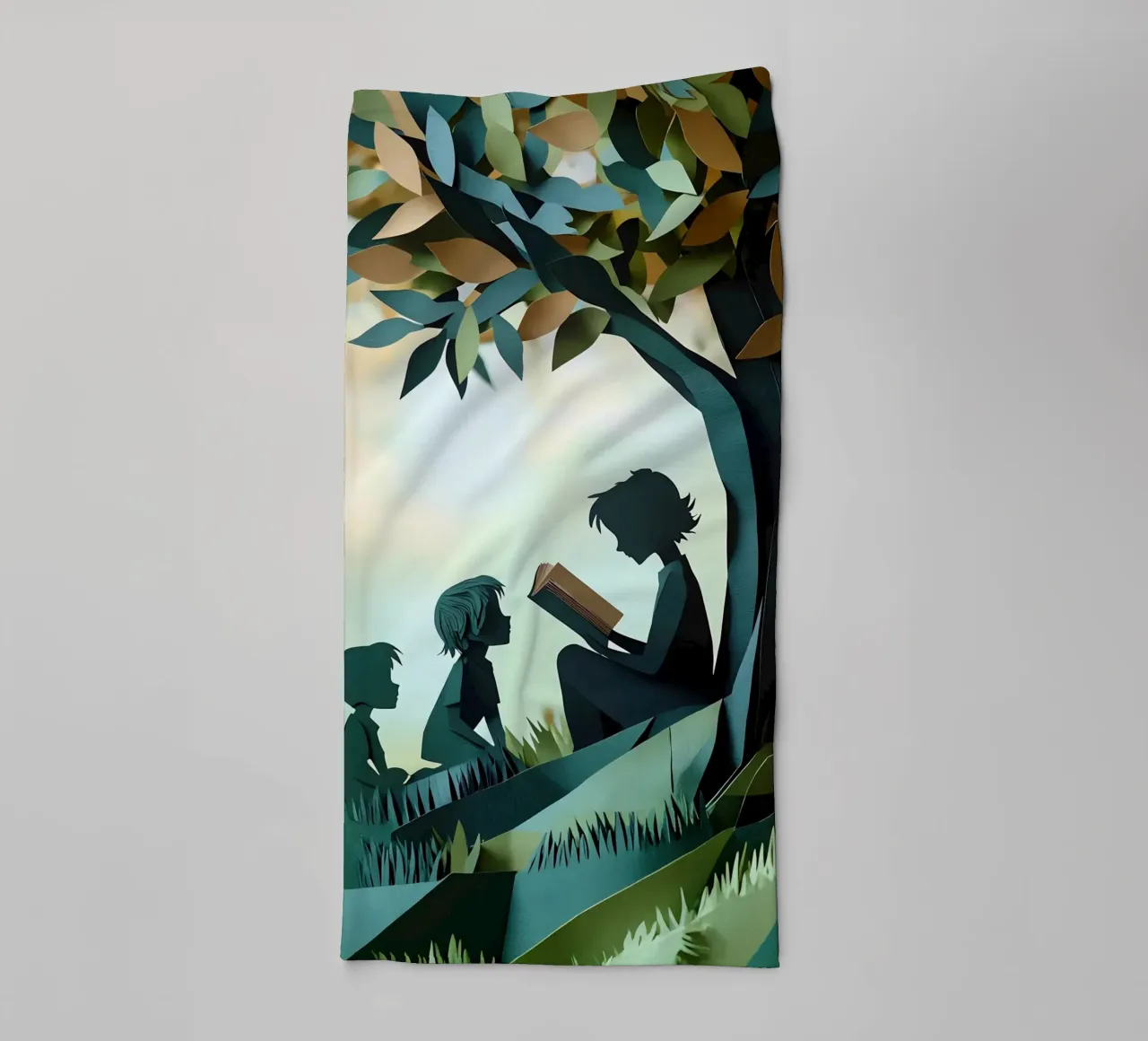 Unterricht unter dem Baum Scherenschnittkunst Handtuch von Papercut Gallery
