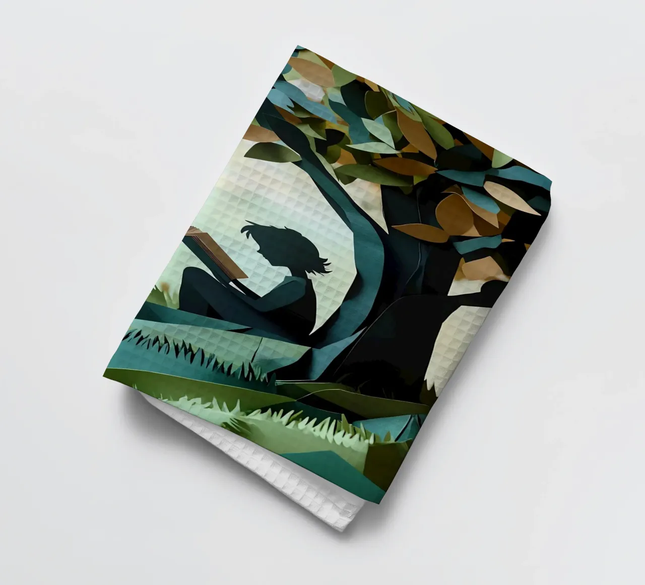Unterricht unter dem Baum Scherenschnittkunst Geschirrtuch von Papercut Gallery