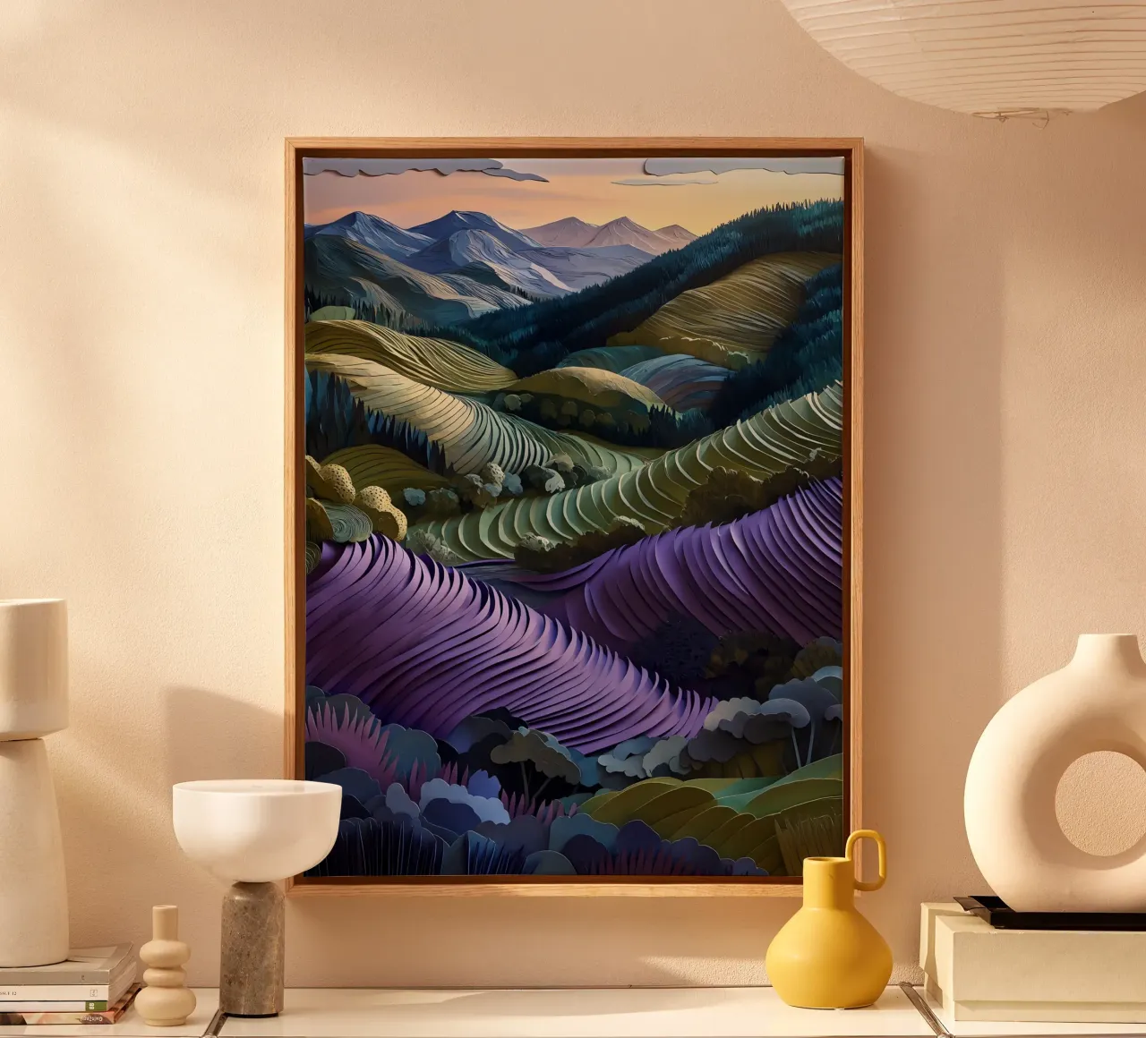 Montagne, valli e arte del ritaglio di carta tela con Cornice a cassetta da Papercut Gallery