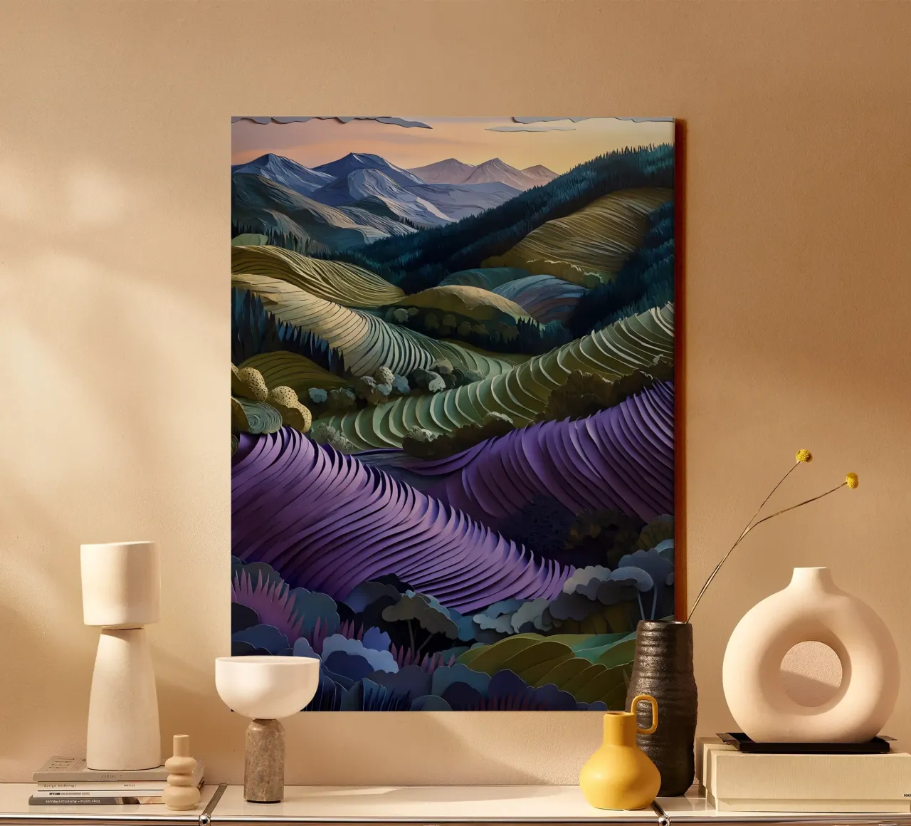Montagne, valli e arte del ritaglio di carta tela con Cornice a cassetta da Papercut Gallery