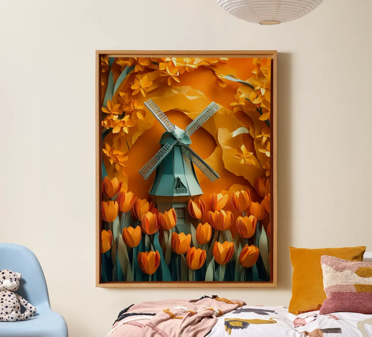 Mulino a vento e tulipani Papercut Art tela con Cornice a cassetta da Papercut Gallery