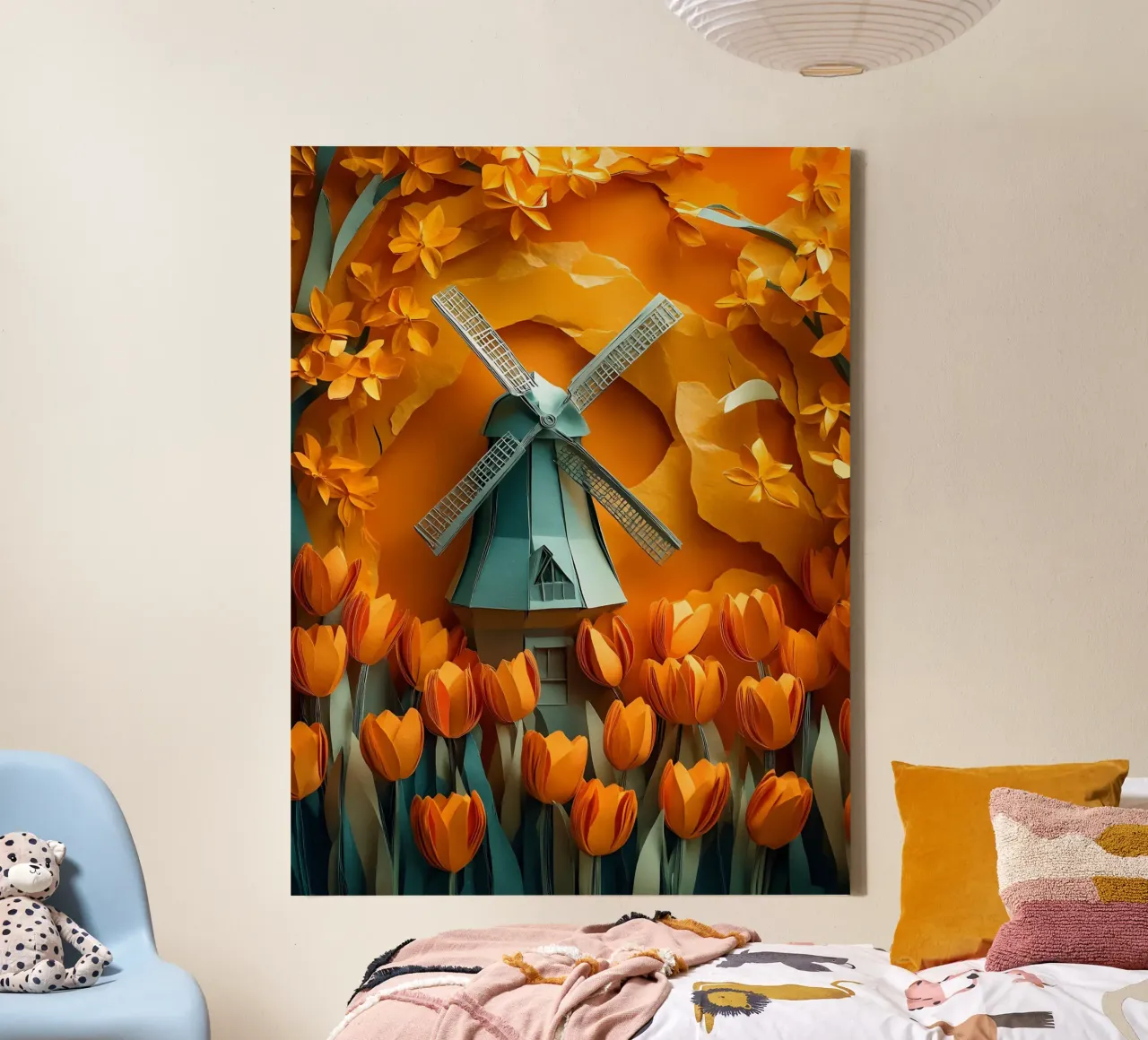 Mulino a vento e tulipani Papercut Art tela con Cornice a cassetta da Papercut Gallery