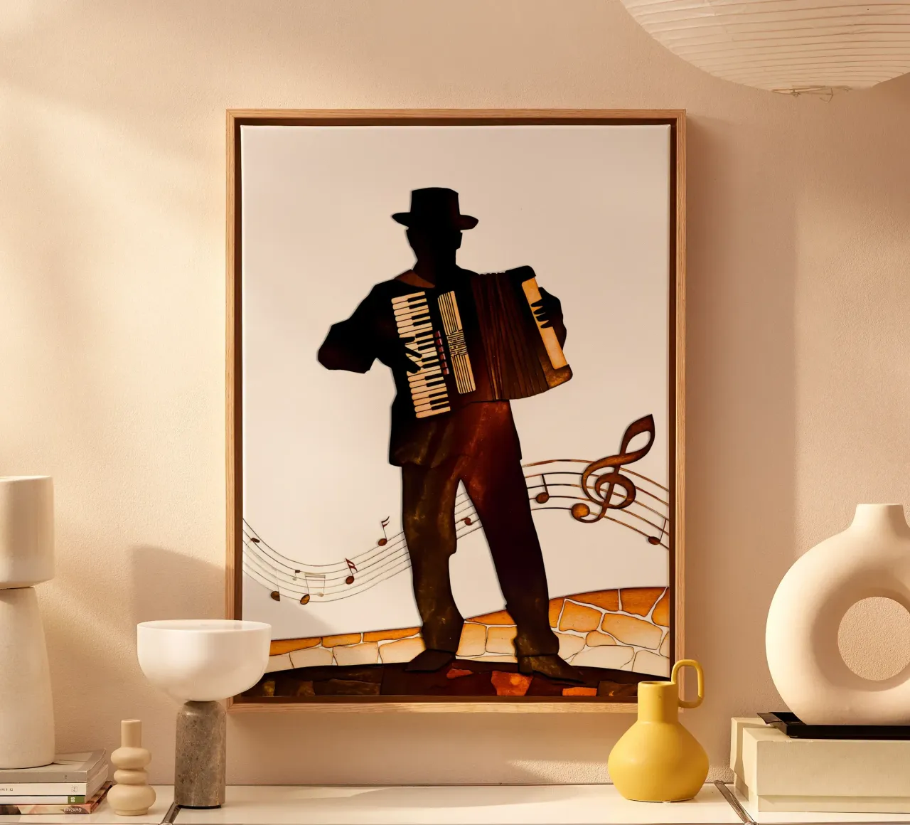 Musiker Scherenschnitt Kunst Leinwand mit Schattenfugenrahmen von Papercut Gallery