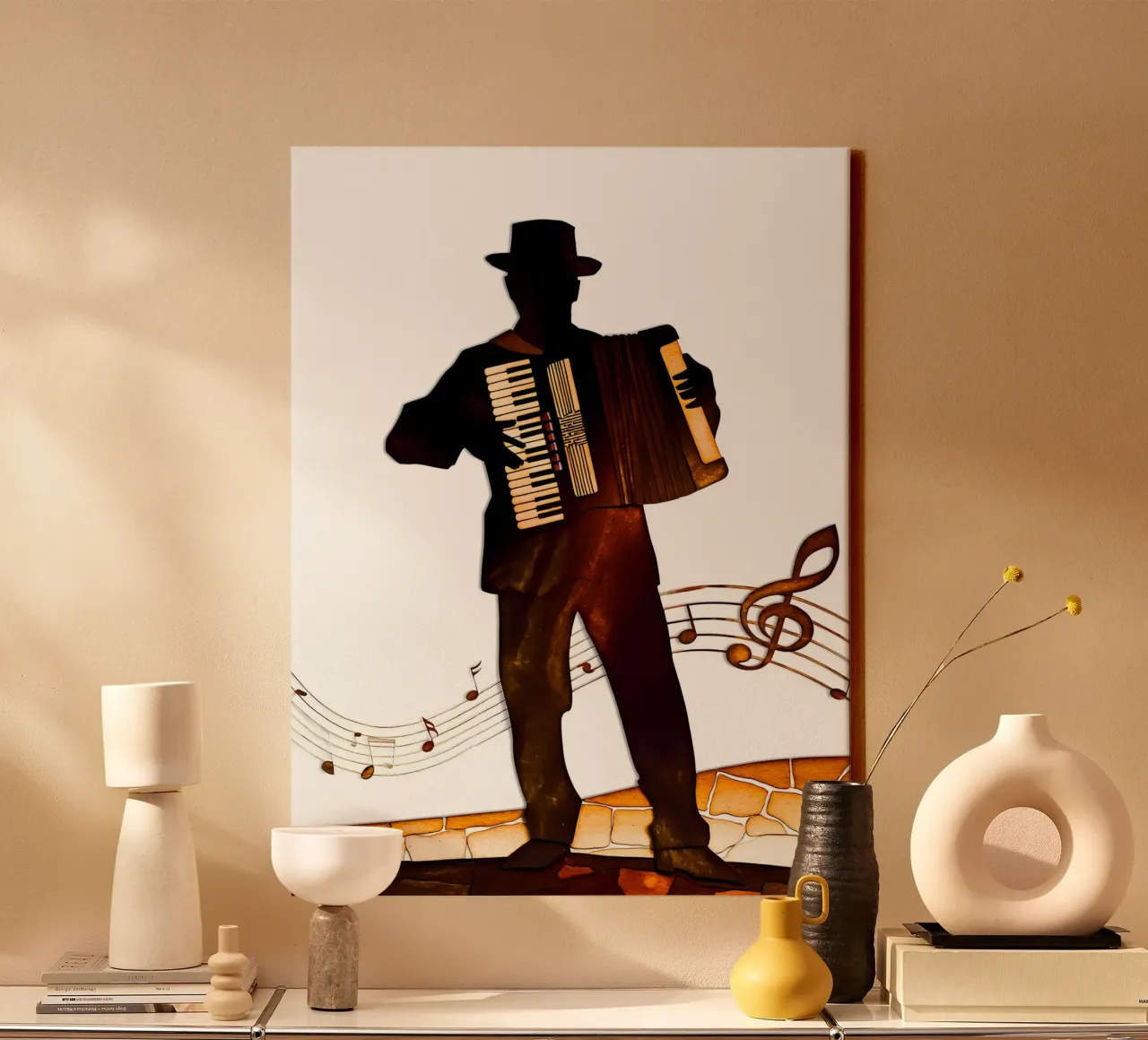 Musiker Scherenschnitt Kunst Leinwand mit Schattenfugenrahmen von Papercut Gallery