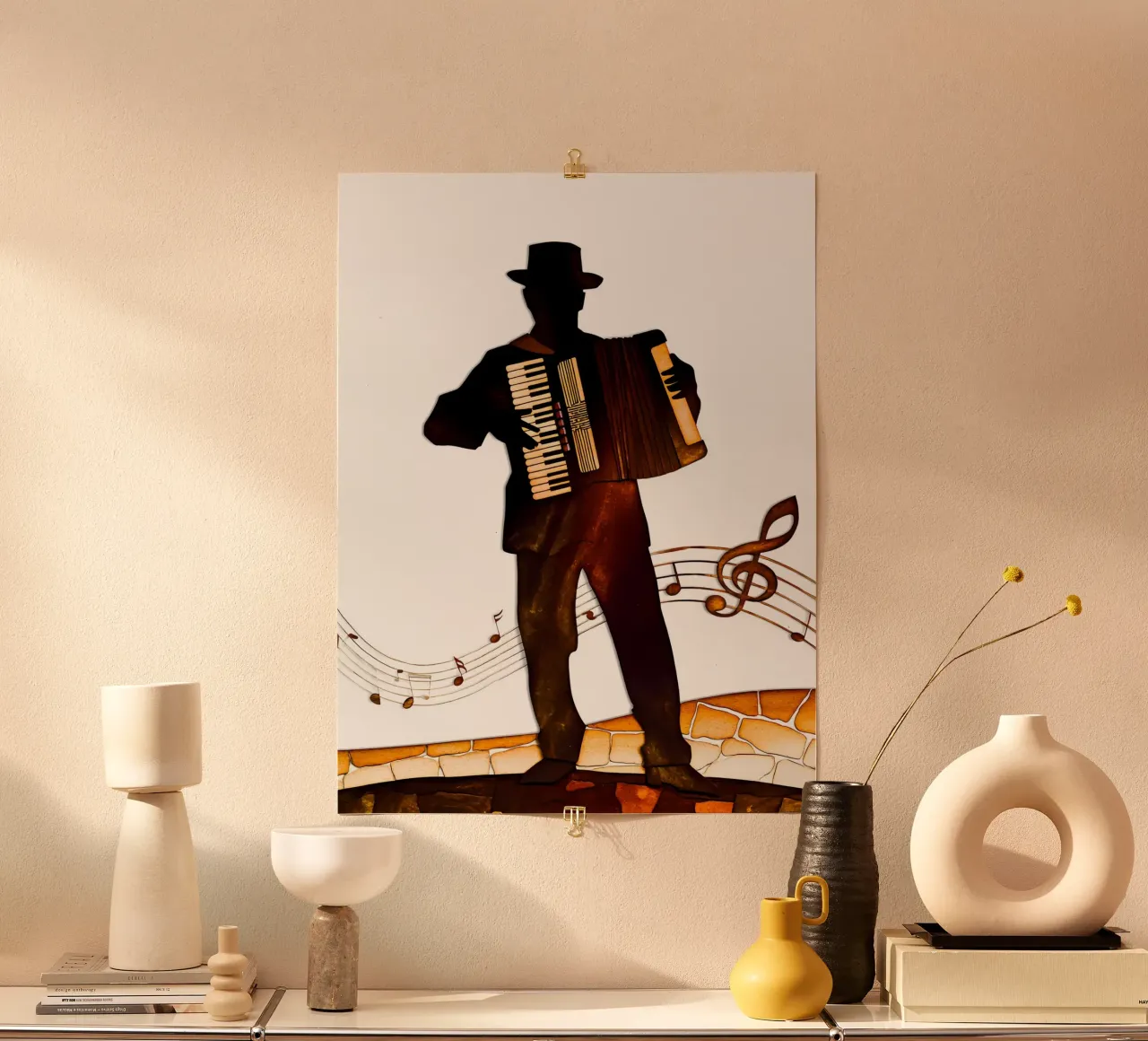 Musicista in cartapesta poster da Papercut Gallery