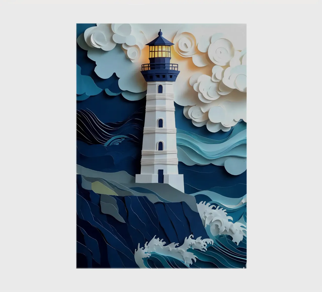 Lighthouse In Ocean Papercut Art notebook by Papercut Gallery