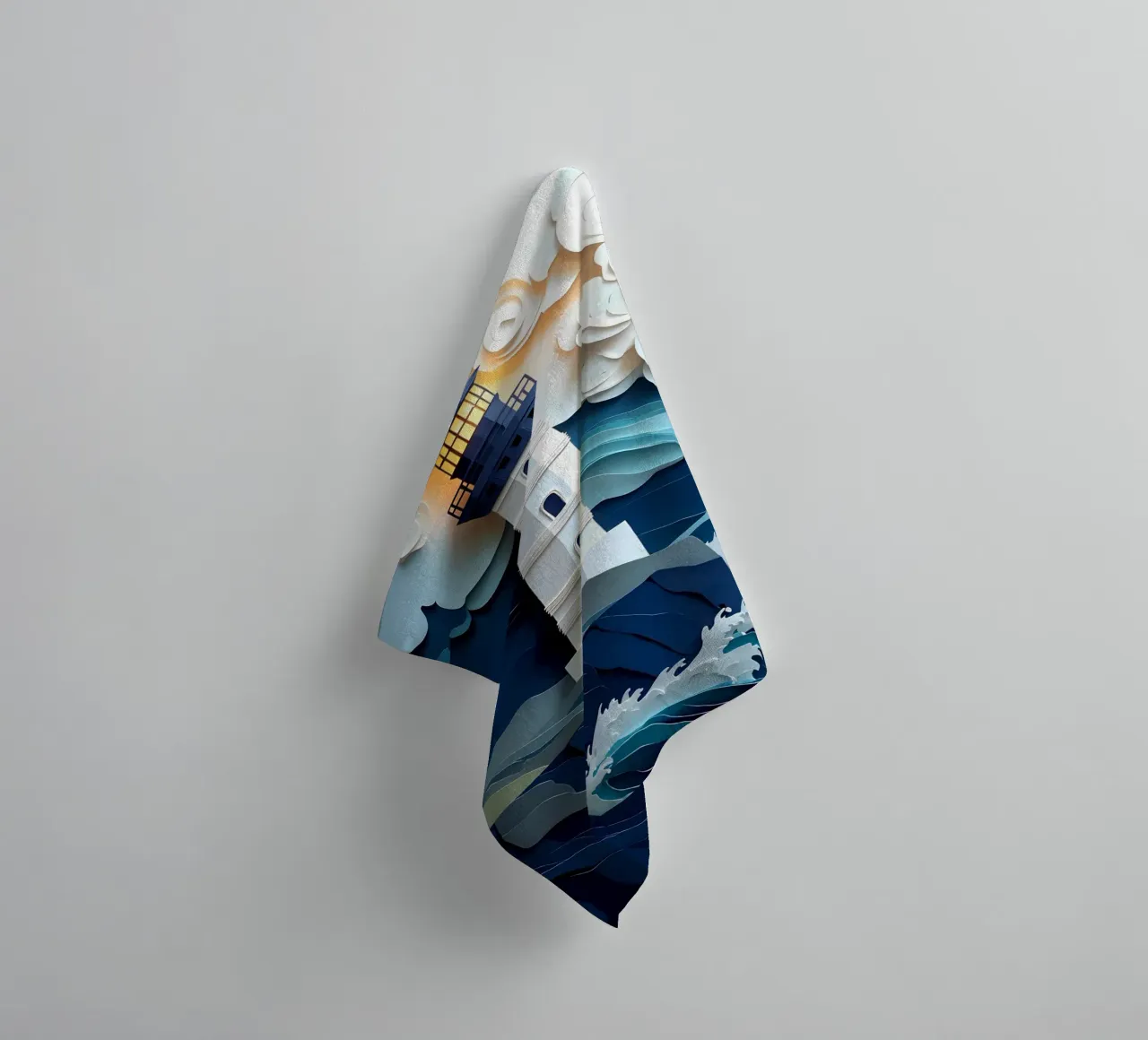 Lighthouse In Ocean Papercut Art towel by Papercut Gallery