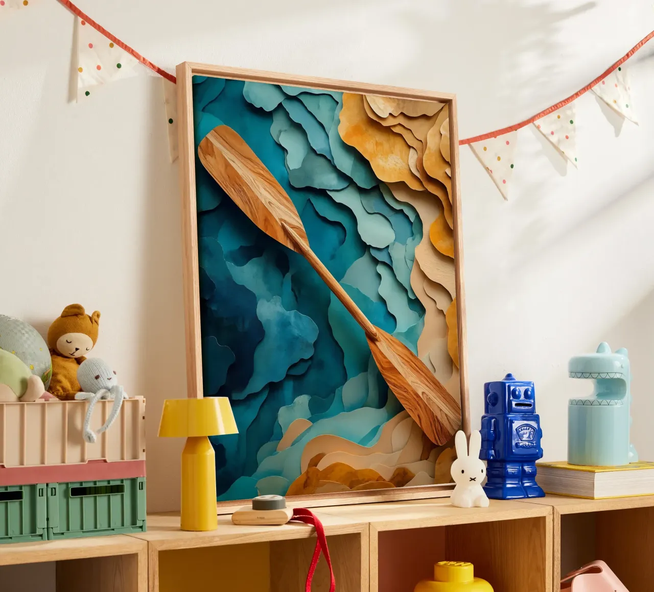 Arte del ritaglio di carta della pagaia di legno tela con Cornice a cassetta da Papercut Gallery