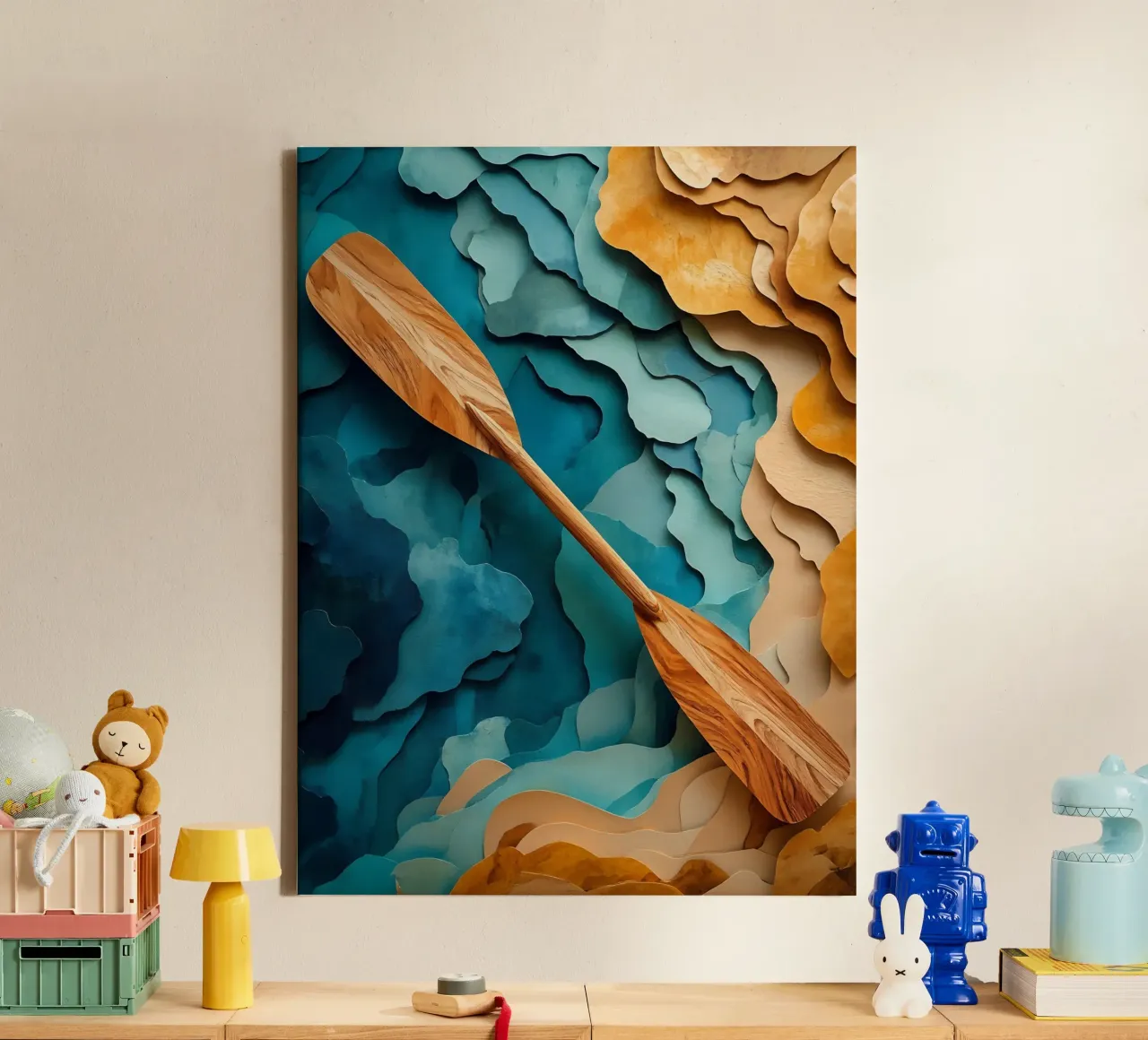 Arte del ritaglio di carta della pagaia di legno tela con Cornice a cassetta da Papercut Gallery
