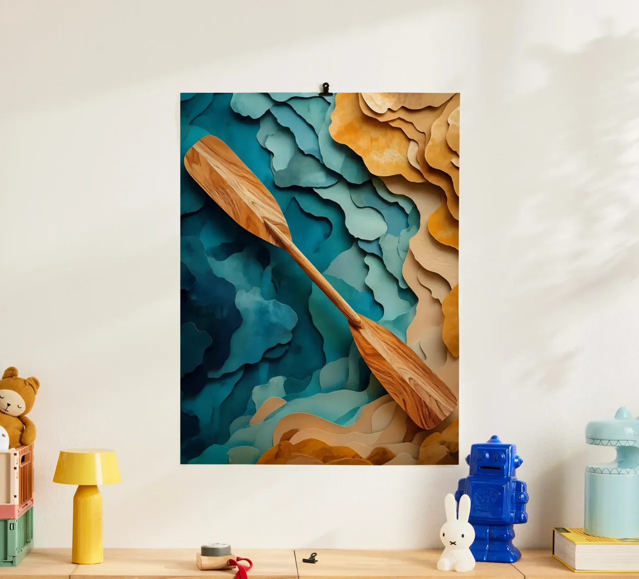 Arte del ritaglio di carta della pagaia di legno poster da Papercut Gallery