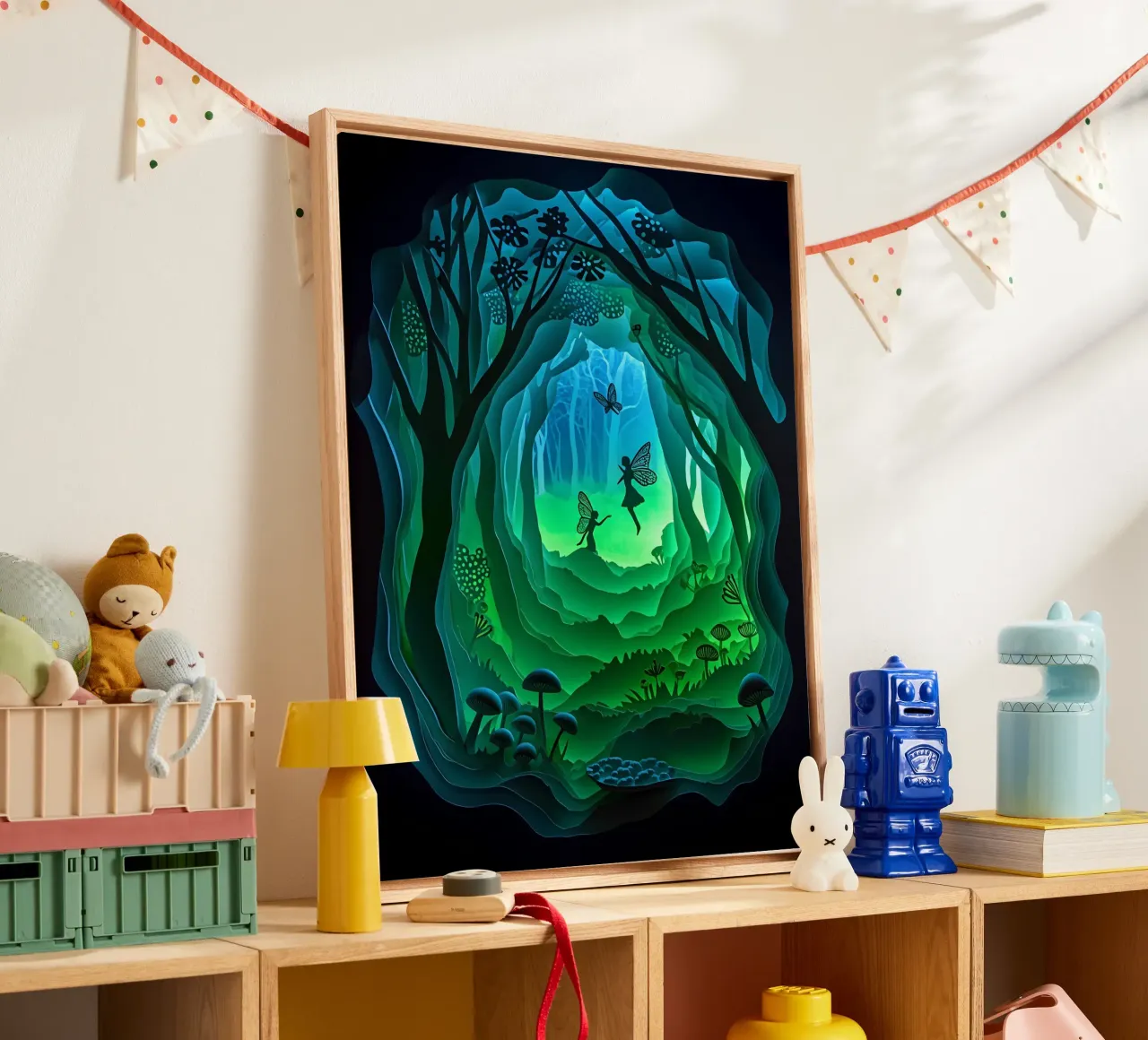 Feeën en vlinders in de jungle papercut kunst canvas met Baklijst van Papercut Gallery