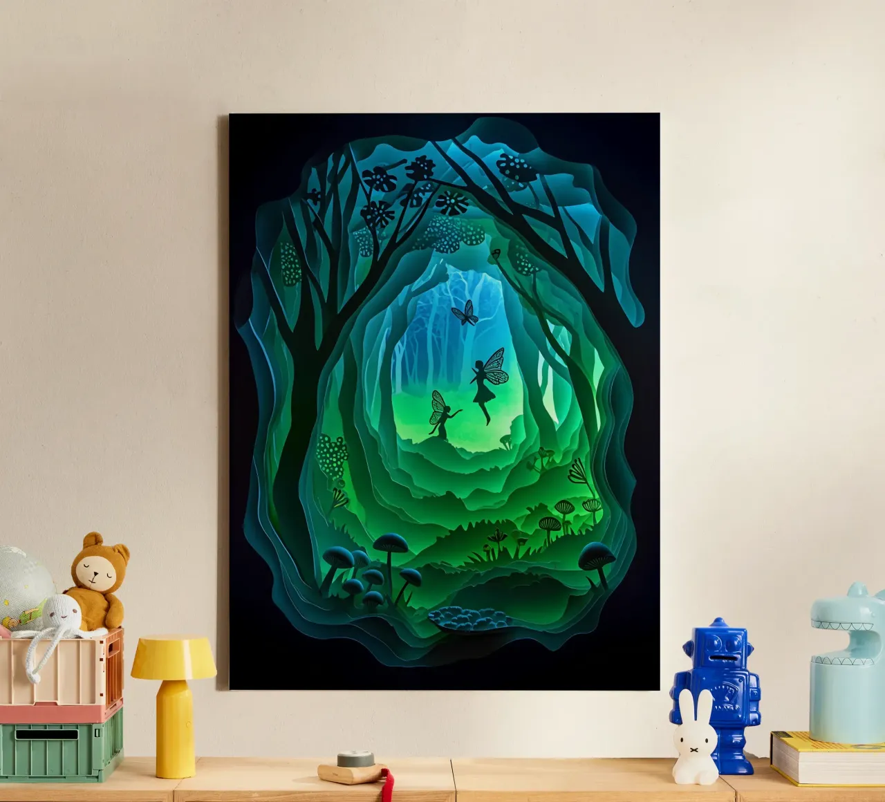 Feeën en vlinders in de jungle papercut kunst canvas met Baklijst van Papercut Gallery