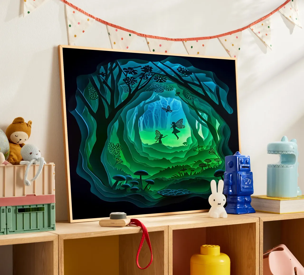 Fate e farfalle nella giungla poster con telaio in alluminio da Papercut Gallery