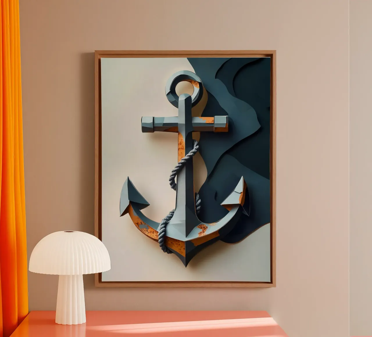 Anker en touw papercut kunst canvas met Baklijst van Papercut Gallery