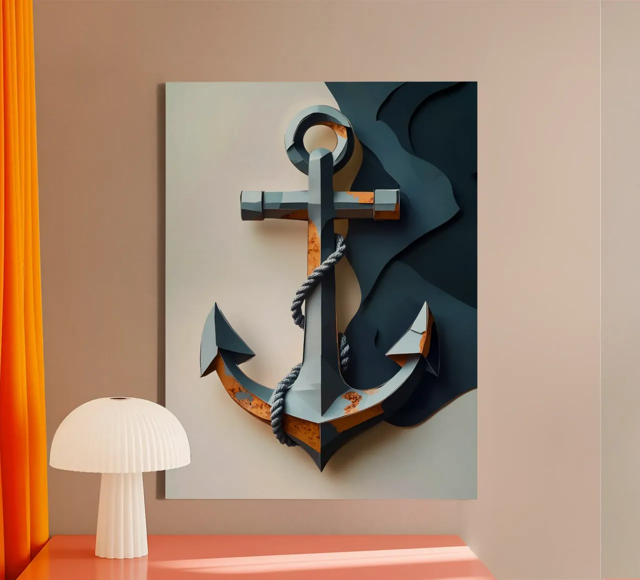 Anker en touw papercut kunst canvas met Baklijst van Papercut Gallery