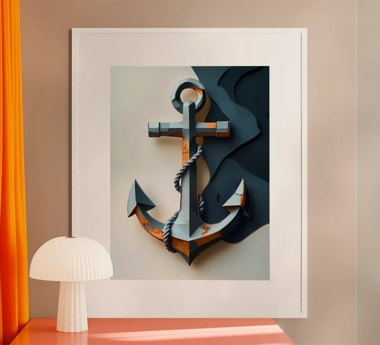 Anker en touw papercut kunst poster van Papercut Gallery