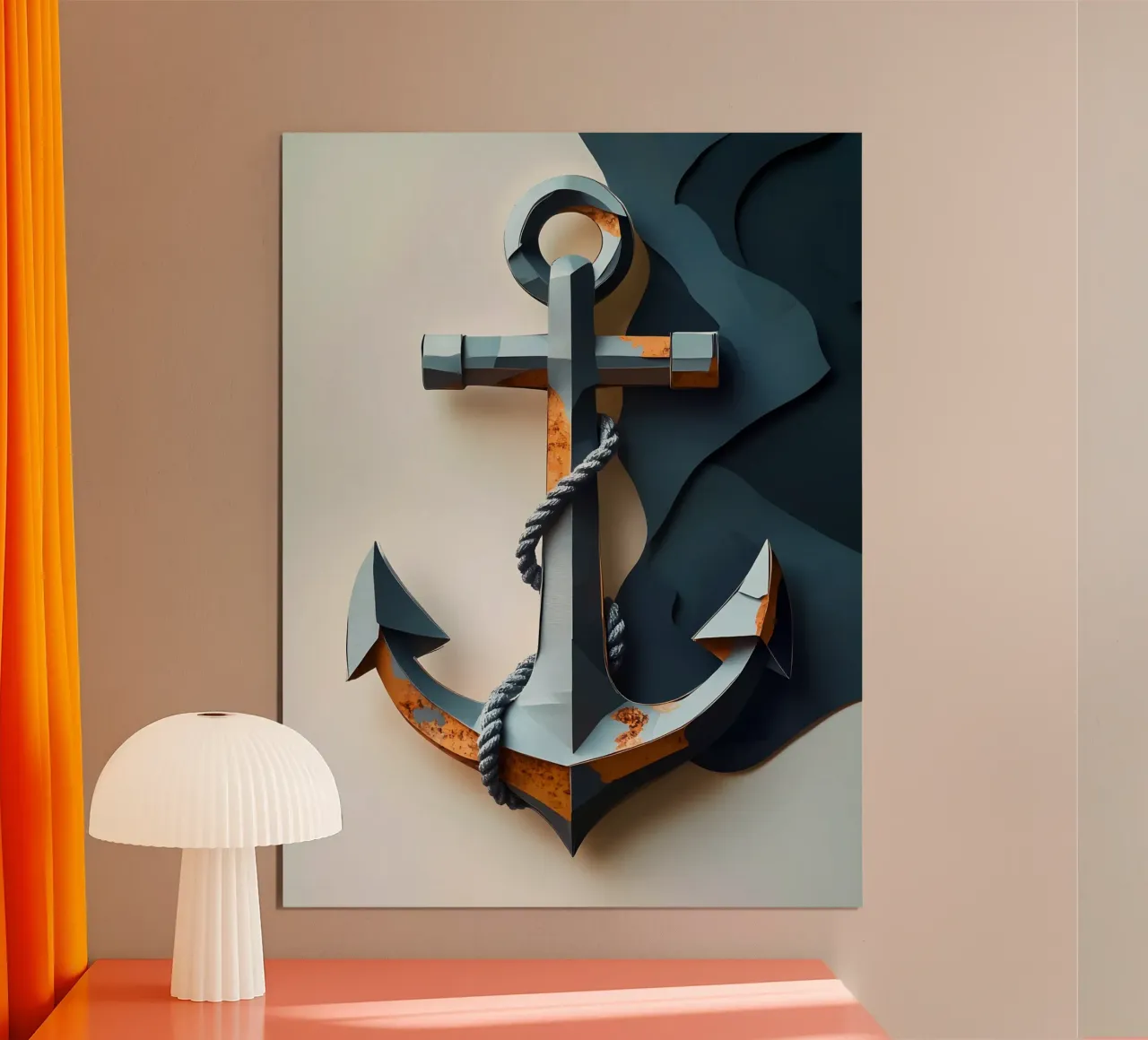 Anker en touw papercut kunst poster van Papercut Gallery
