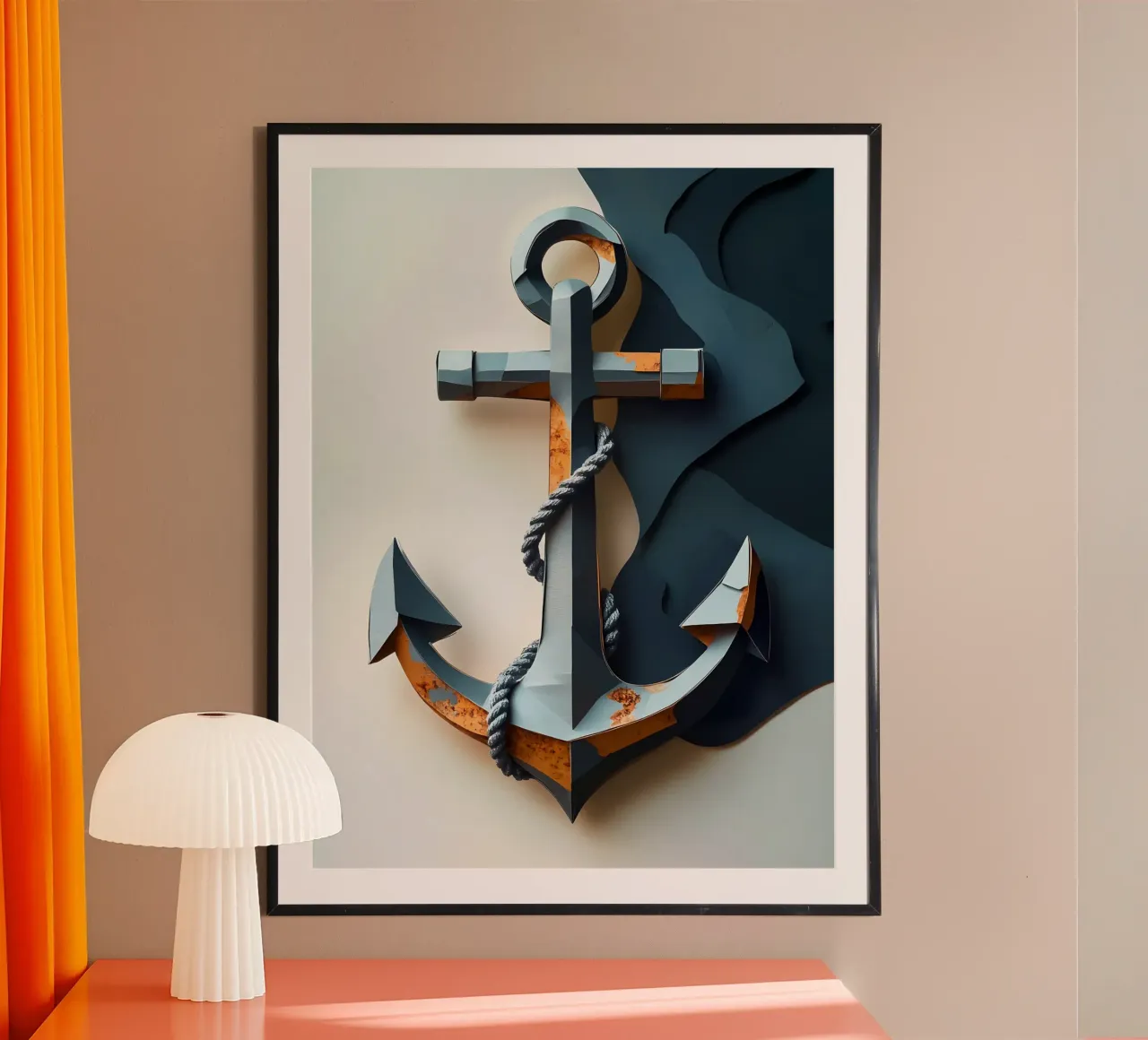Anker en touw papercut kunst poster van Papercut Gallery