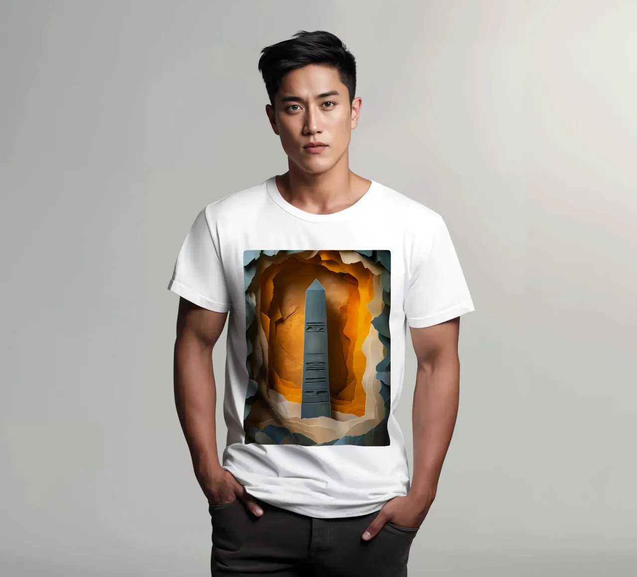 Obelisk In The Cave Papercut Art t-shirt by Papercut Gallery