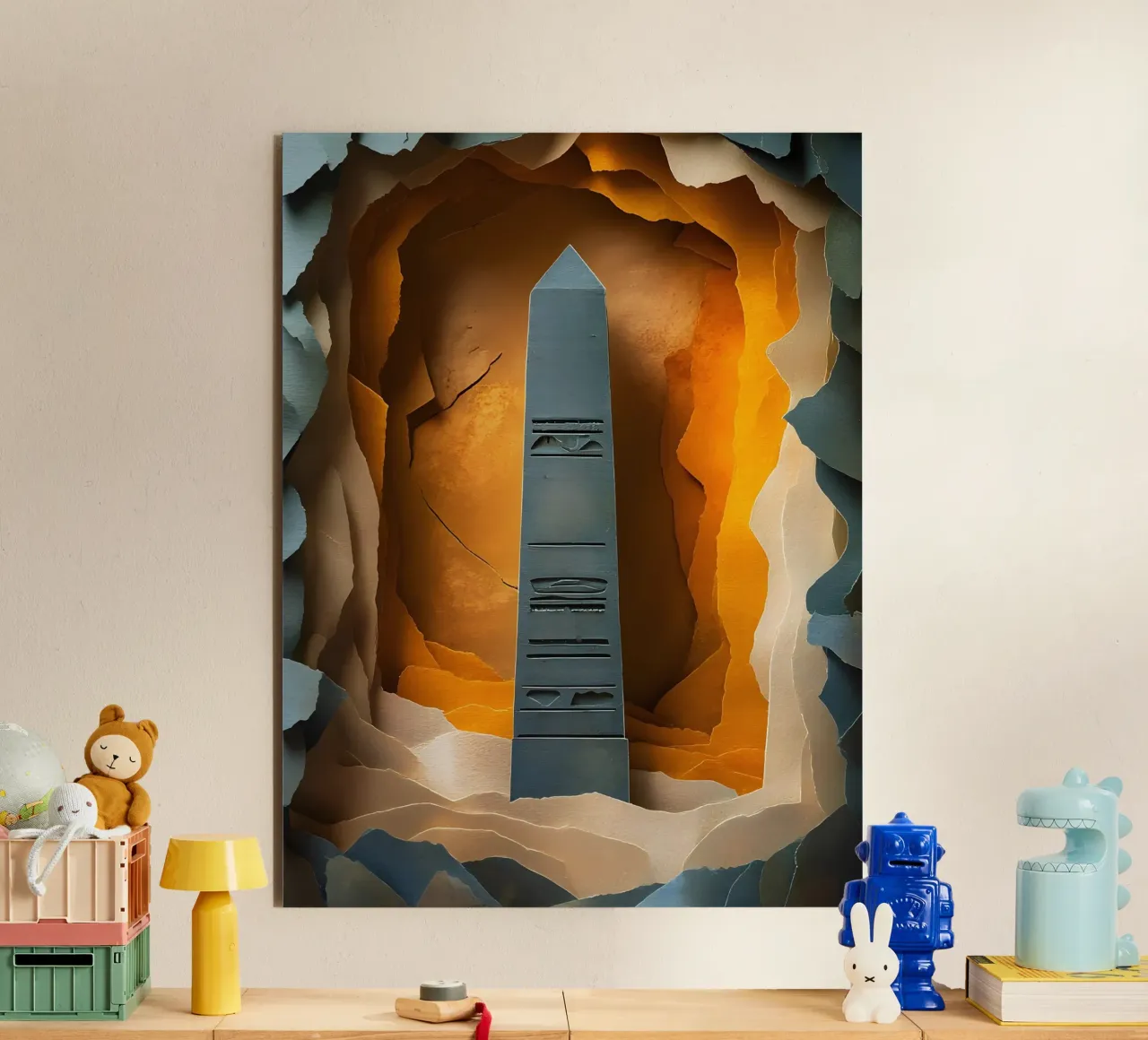 Obelisk In The Cave Papercut Art alu-dibond by Papercut Gallery