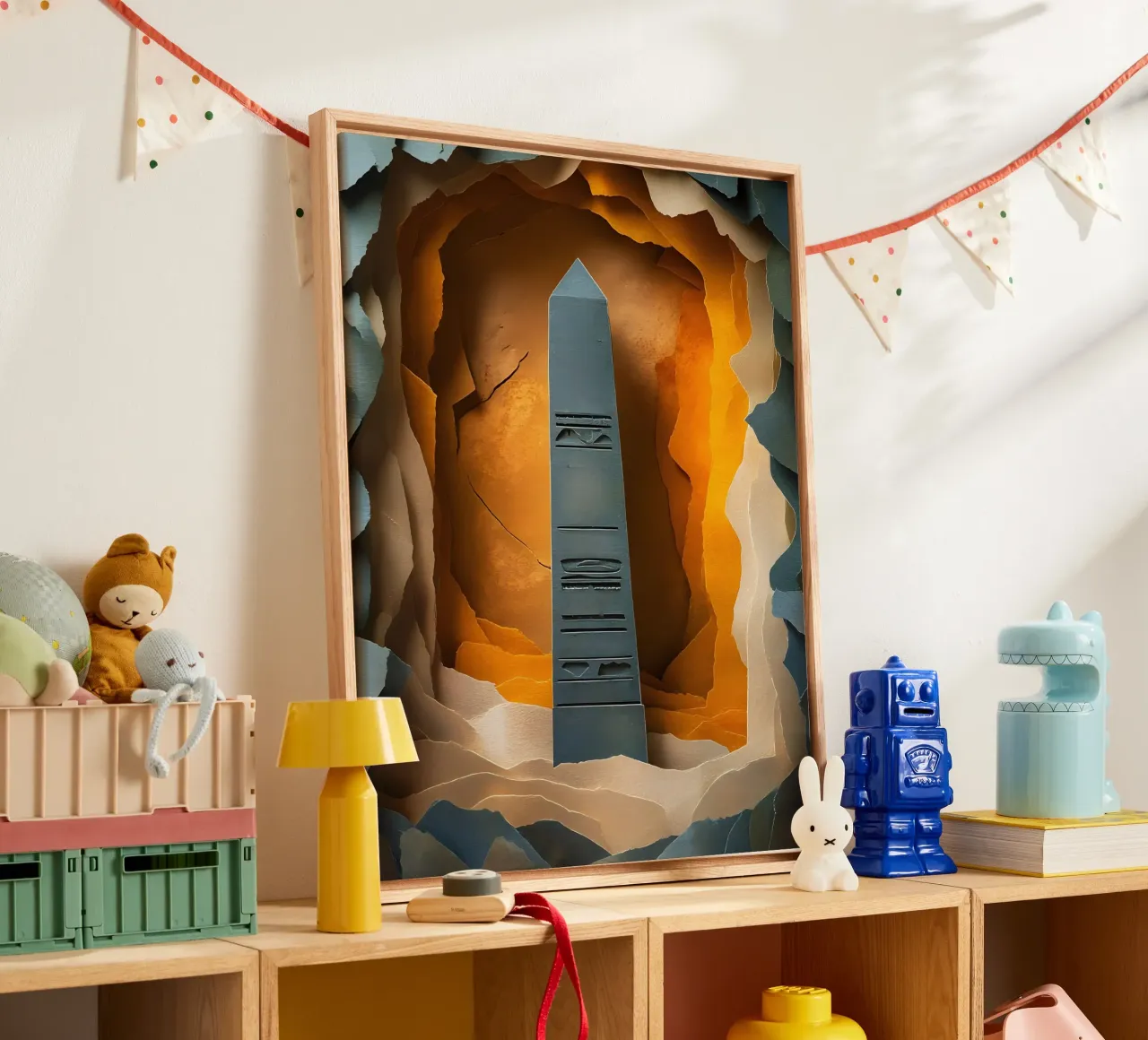 Obelisk In De Grot Papercut Kunst canvas met Baklijst van Papercut Gallery