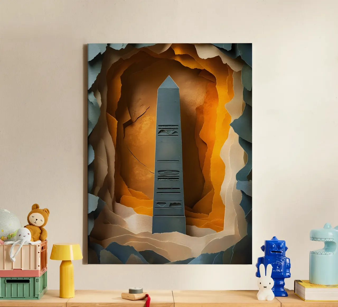 Obelisk In De Grot Papercut Kunst canvas met Baklijst van Papercut Gallery