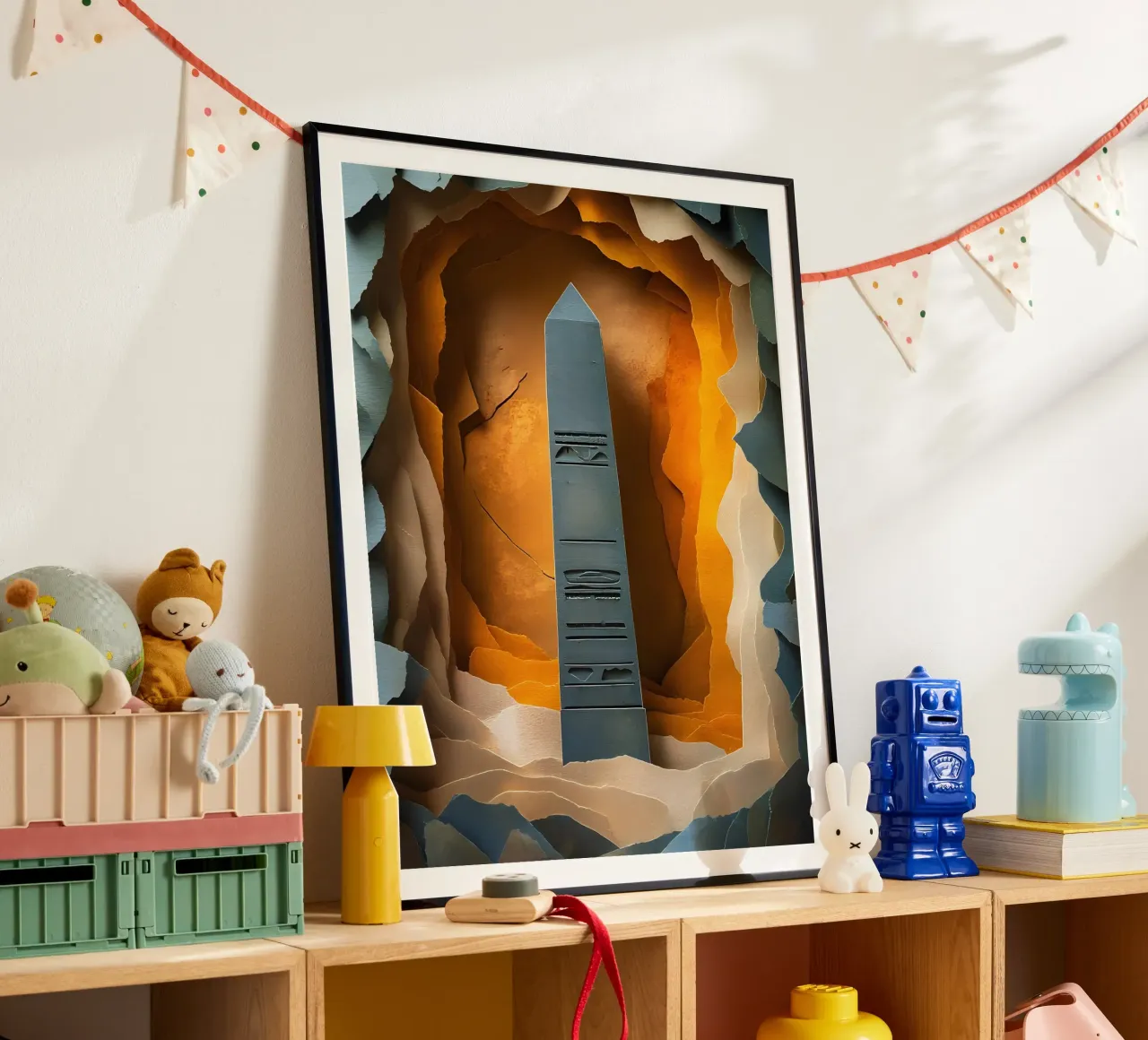 Obelisco nella grotta Papercut Art poster con telaio in plastica da Papercut Gallery