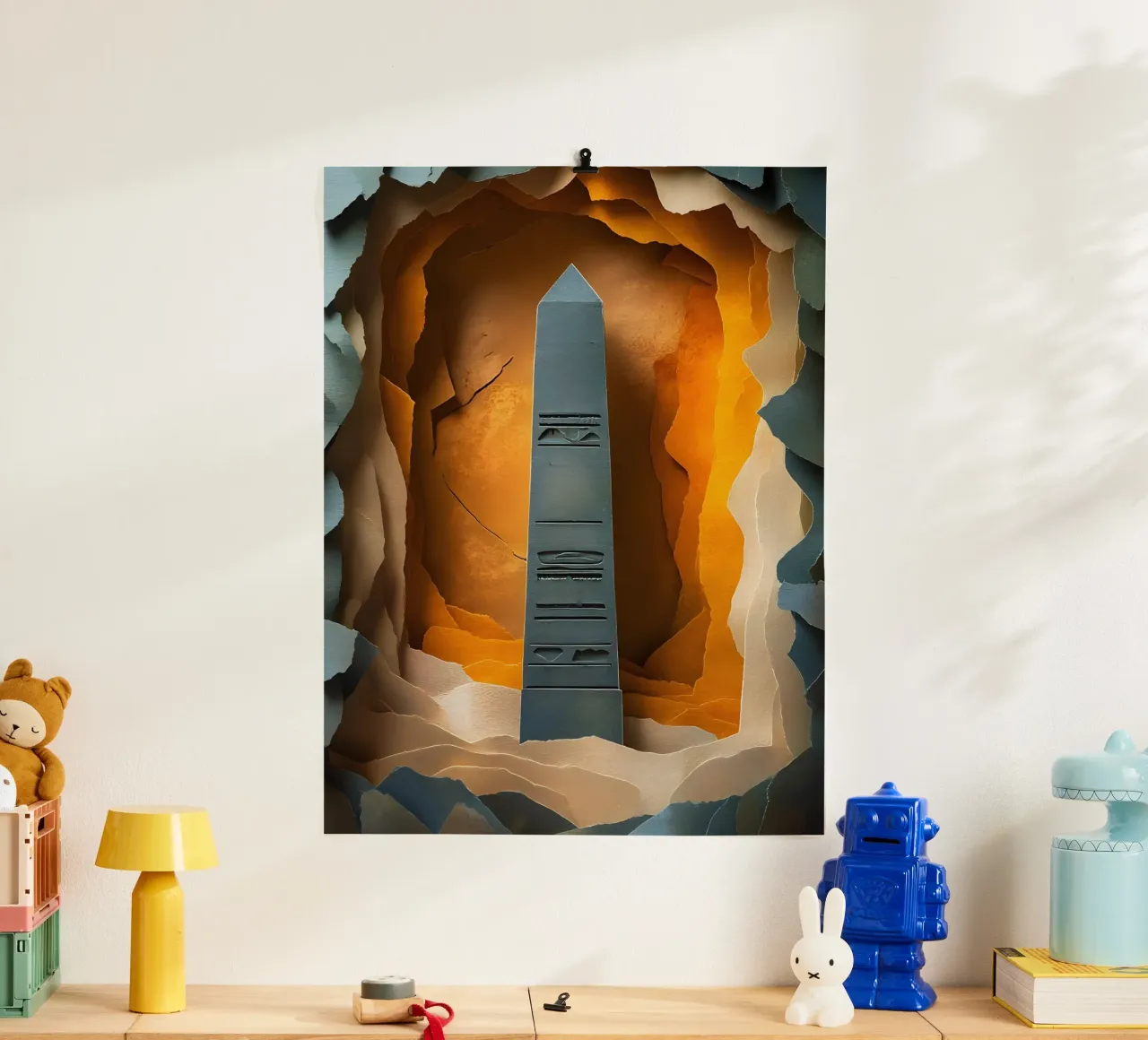 Obelisco nella grotta Papercut Art poster con telaio in plastica da Papercut Gallery