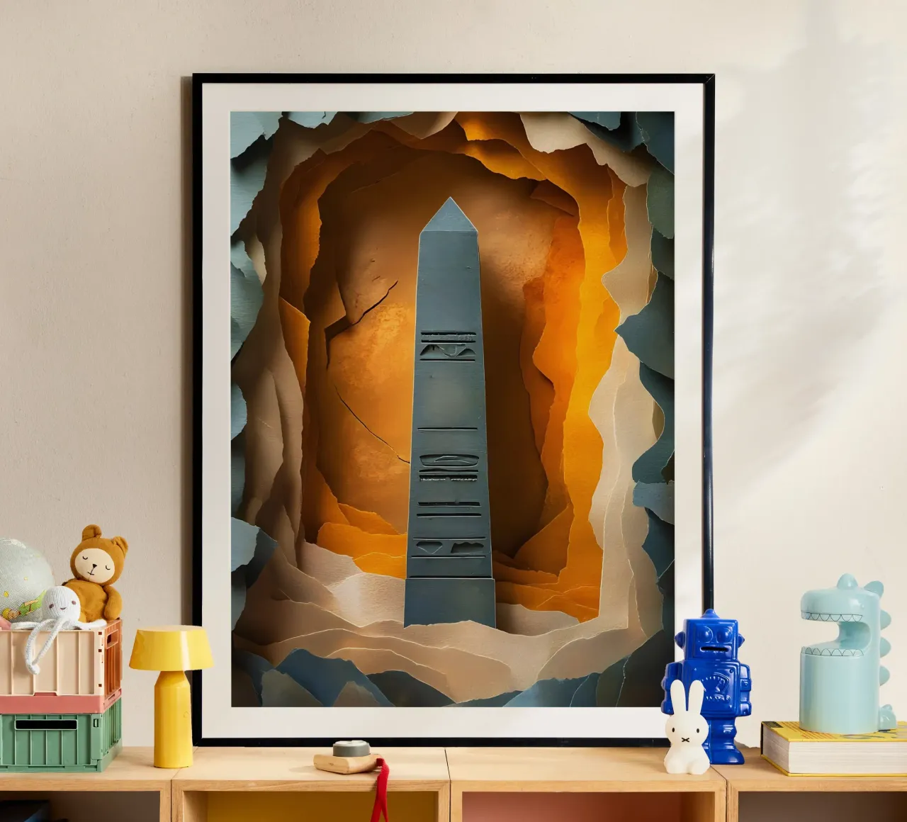 Obelisco nella grotta Papercut Art poster con telaio in plastica da Papercut Gallery
