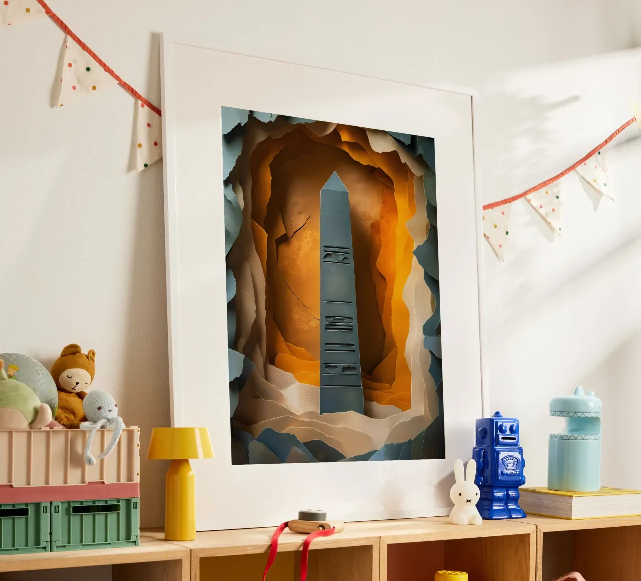 Obelisco nella grotta Papercut Art poster con telaio in plastica da Papercut Gallery