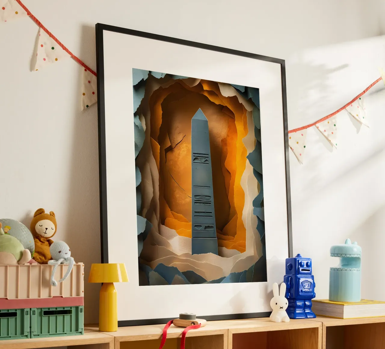 Obelisco nella grotta Papercut Art poster con telaio in plastica da Papercut Gallery