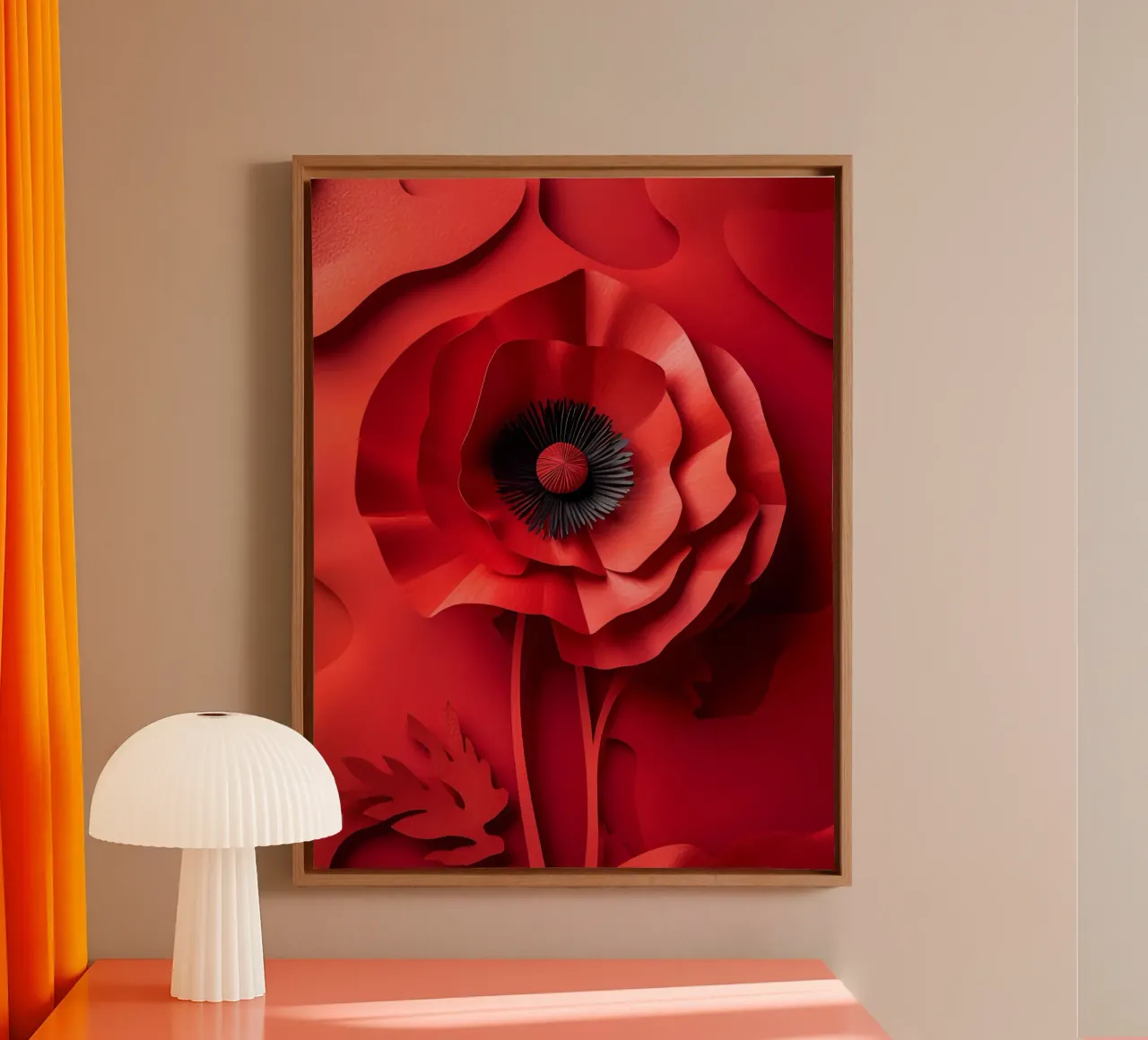 Arte del ritaglio di carta con fiori rossi tela con Cornice a cassetta da Papercut Gallery