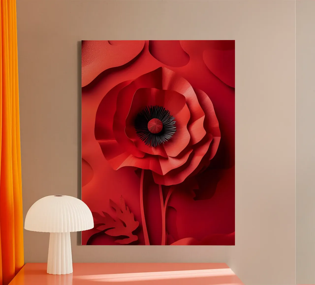 Arte del ritaglio di carta con fiori rossi tela con Cornice a cassetta da Papercut Gallery