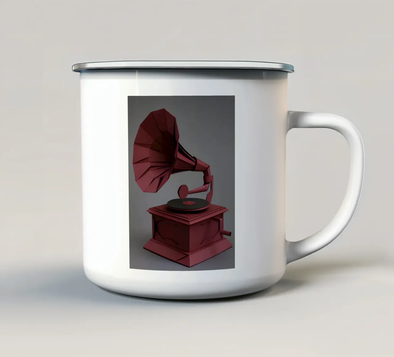 Grammofono d'epoca in cartapesta tazza in smalto da Papercut Gallery