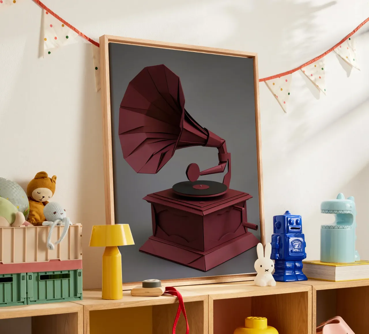Vintage Grammofoon Papercut Kunst canvas met Baklijst van Papercut Gallery
