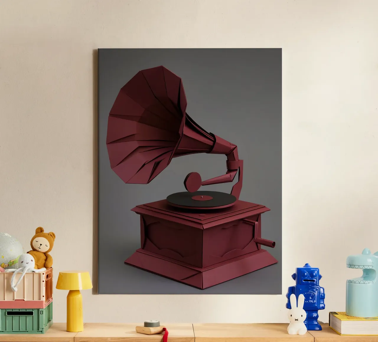 Vintage Grammofoon Papercut Kunst canvas met Baklijst van Papercut Gallery
