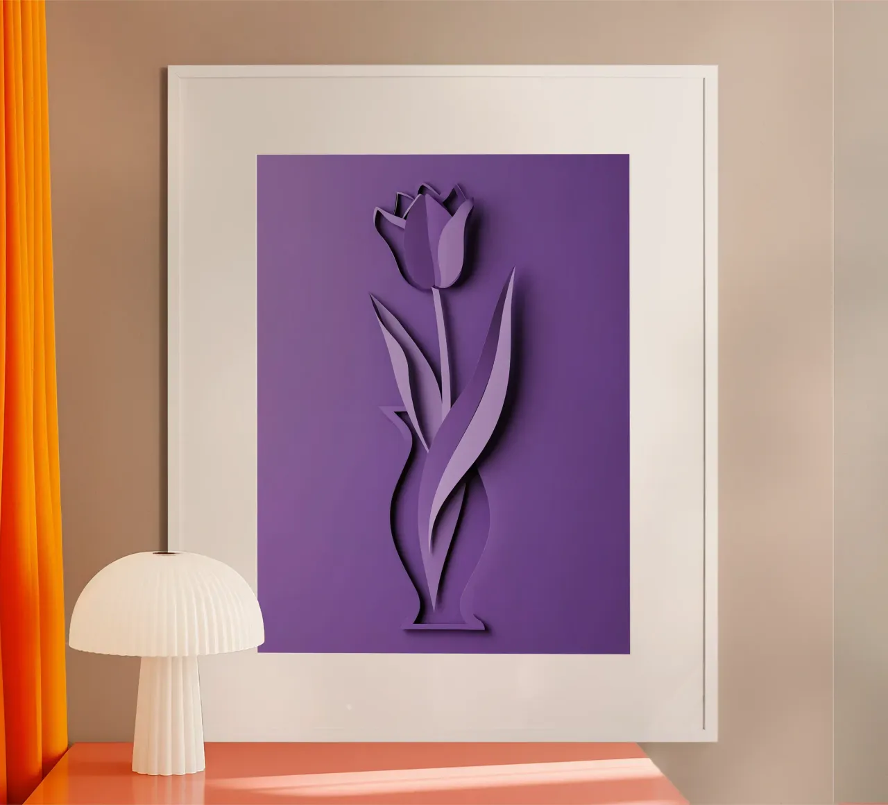Carta da taglio con fiori di tulipano poster con telaio in plastica da Papercut Gallery
